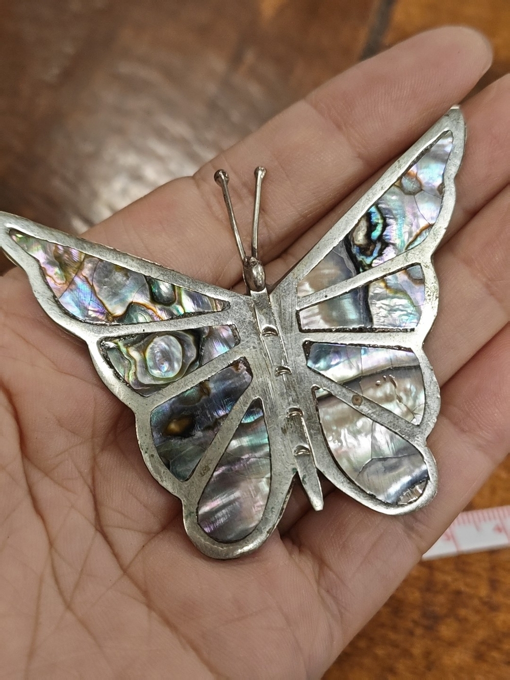 VINTAGE Butterfly Abalone Shell Inlay Accent - Iridescent Silver Frame